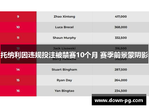 托纳利因违规投注被禁赛10个月 赛季前景蒙阴影
