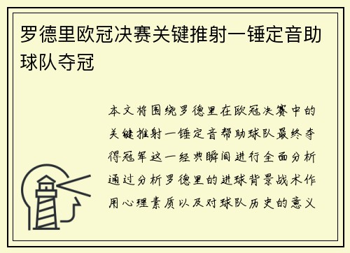 罗德里欧冠决赛关键推射一锤定音助球队夺冠