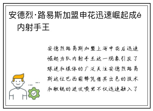 安德烈·路易斯加盟申花迅速崛起成队内射手王